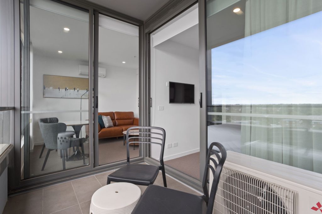 The balcony at The Sebel Moonee Ponds in a one bedroom apartment