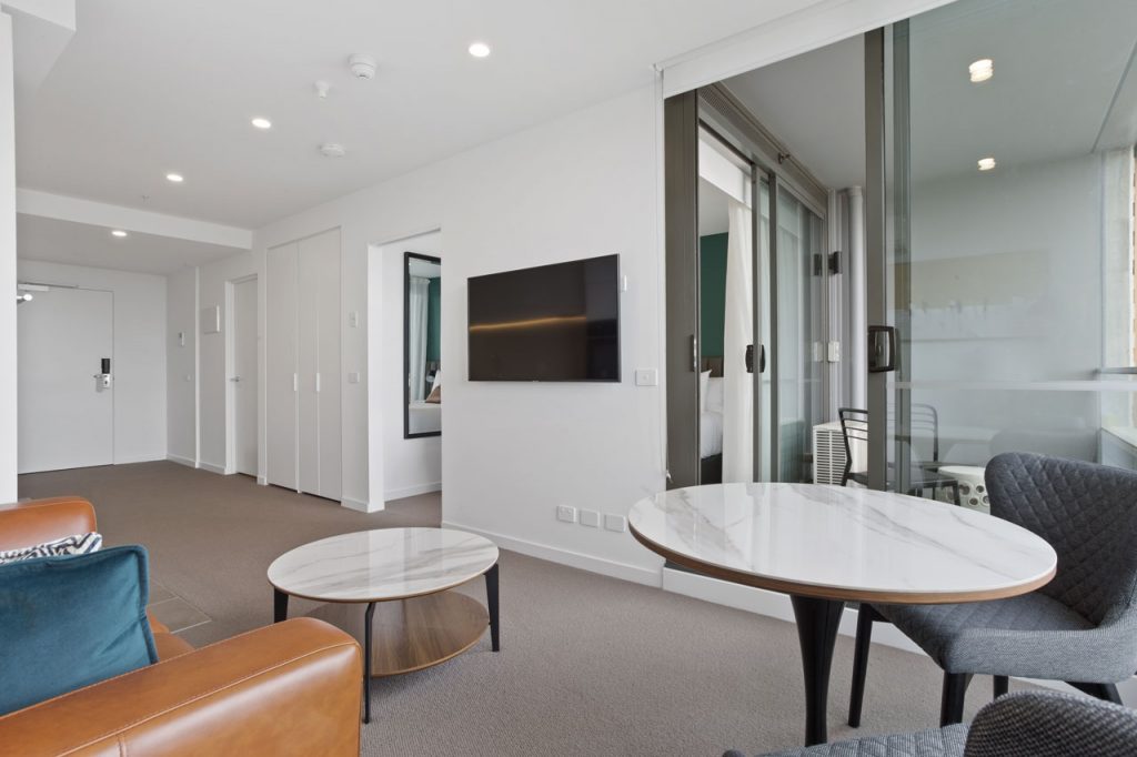 Lounge and living in 1 bedroom apartment at The Sebel Moonee Ponds