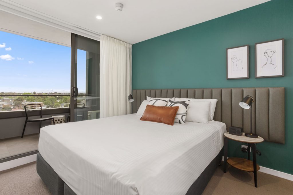 King bed in 1 bedroom apartment at The Sebel Moonee Ponds